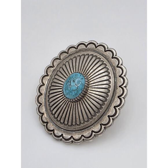 Vintage Native American R.Jim Sterling Silver 925 Turquest Belt Buckle main image 5